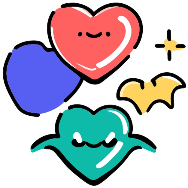 colmillos de vampiro formando una forma de corazón acompañados de murciélagos y un icono de luna llena relleno de desplazamiento