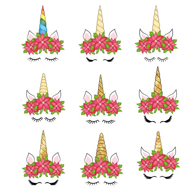 Coloca una linda cabeza de unicornio con una corona de flores de Navidad