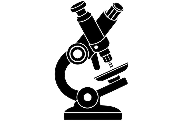 Colofón de laboratorio o tubo de ensayo con ilustración vectorial del recorte de la silueta del microscopio