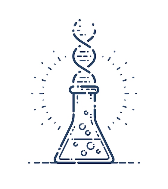 Colofón químico con vector de cadena de adn icono lineal simple ciencia biología y biotecnología símbolo de arte de línea investigación de laboratorio médico