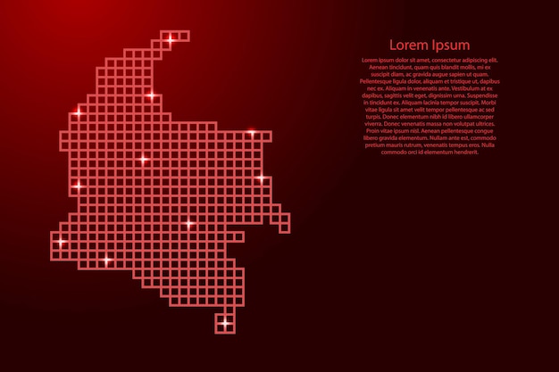 Colombia mapa silueta de cuadrados de estructura de mosaico rojo y estrellas brillantes. Ilustración vectorial.