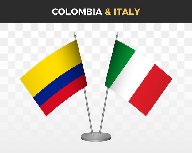 Colombia vs italia escritorio banderas maqueta aislado 3d vector ilustración mesa banderas