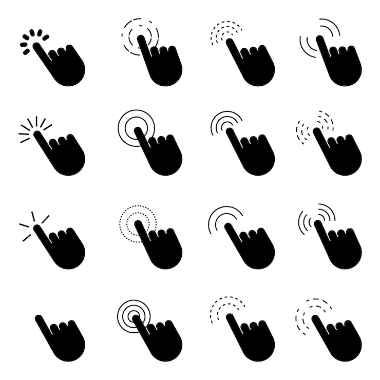 Vector coloque el dedo del cursor. concepto de tecnología informática. ratón de computadora. ilustración vectorial imagen de archivo.