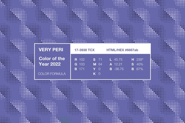 Color del año 2020 - Very Peri. Mesa con info. Patrón transparente de vector abstracto de moda.