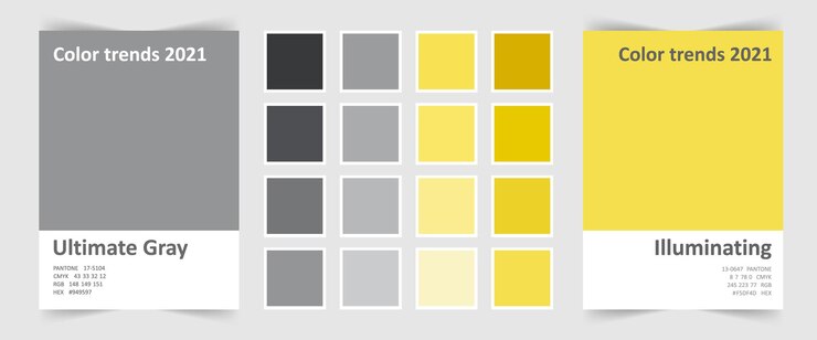 Vector color del año. paleta de colores de tendencia ultimate gris e iluminadora.