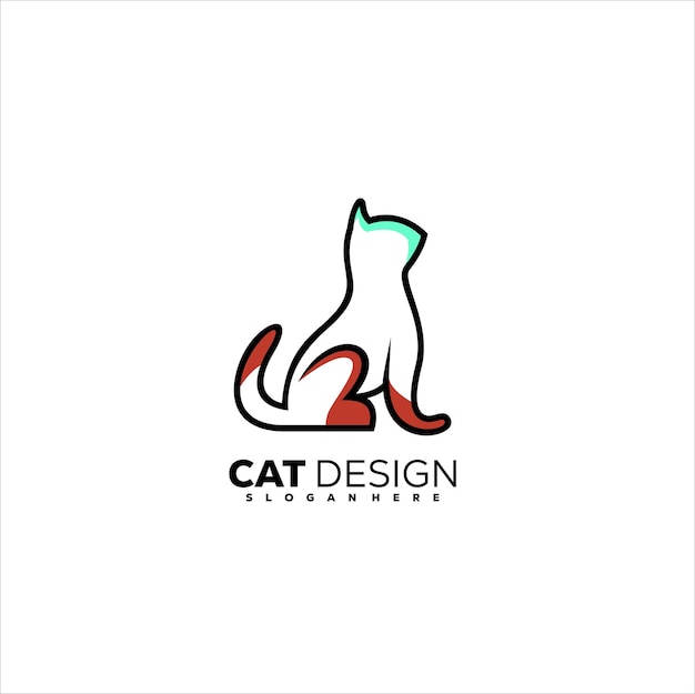 Color de arte de línea de diseño de logotipo de gato