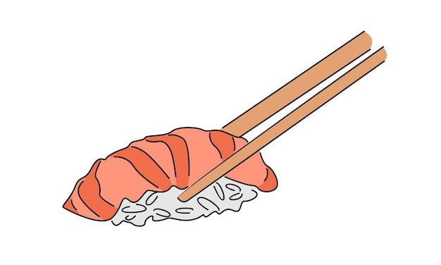 El color del arte de la línea de la mano sosteniendo palillos con sushi