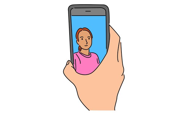 El color del arte de la línea de personas haciendo llamadas de video