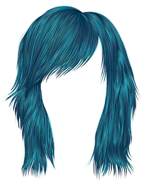 Color azul de pelos de moda. longitud mediana. estilo de belleza. 3d realista.