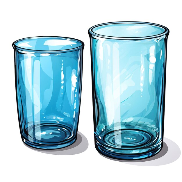 Color azul vidrio dibujado a mano vector fondo blanco isola