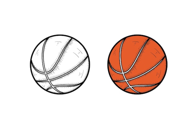 Color y boceto de ilustración dibujada a mano de baloncesto