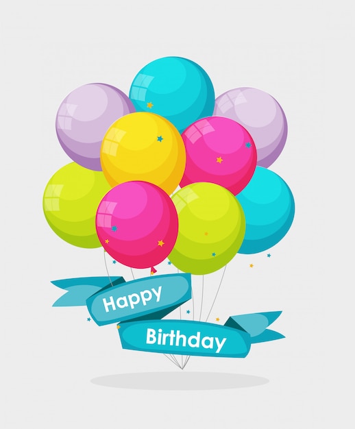 Color brillante feliz cumpleaños globos Banner fondo Il