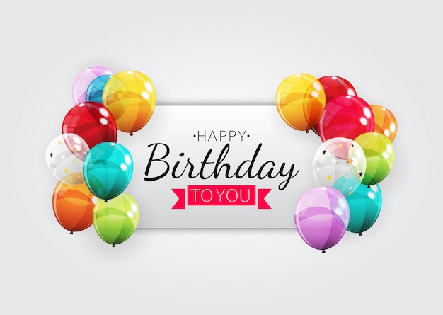Color brillante feliz cumpleaños globos Banner fondo ilustración