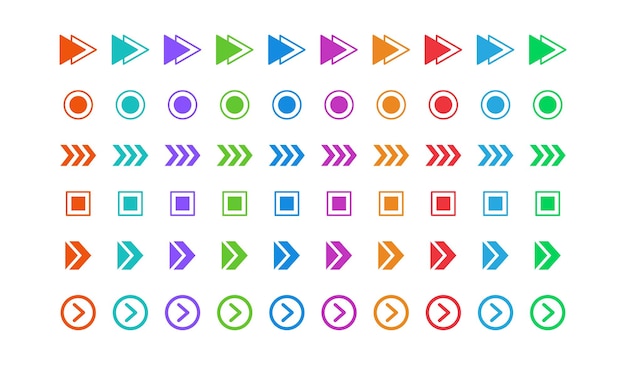 Color bullet points Geometric icons with arrows circles squares for list minimal modern navigation simple buttons for headline UI app websites and presentation infographics Isolated vector set