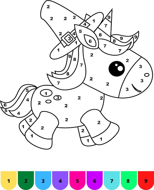 Color by number unicornio páginas para colorear para niños o kdp book unicorn color by number pages no23