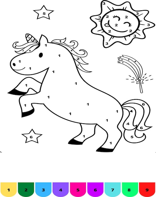 Color by Number Unicornio Páginas para colorear para niños o KDP Book Unicorn Color by Number Pages No29