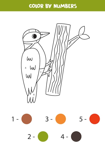 Color carpintero de dibujos animados por números Hoja de trabajo para niños