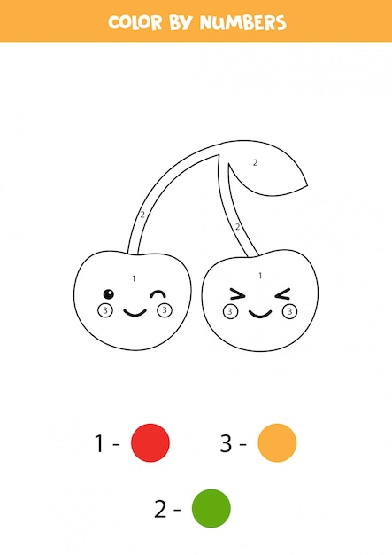 Color cereza kawaii lindo por números. Juego para niños.
