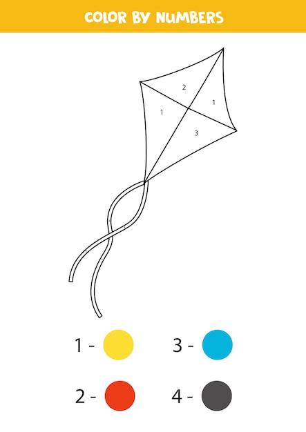 Color de cometa de dibujos animados por números Hoja de trabajo para niños