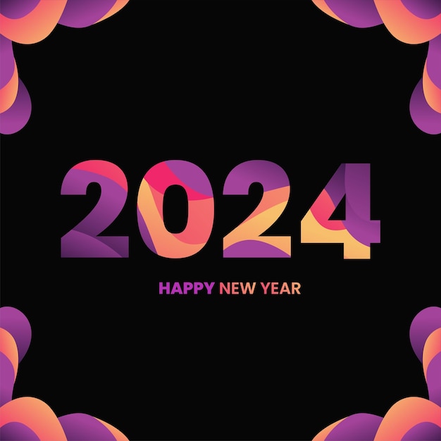 color completo post de redes sociales de 2024 año nuevo con fondo de onda