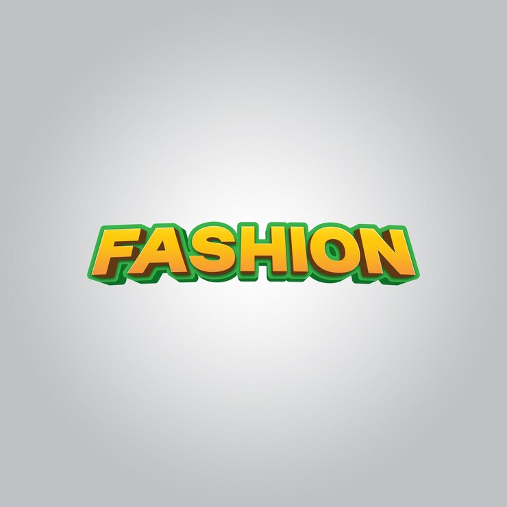 Color de degradado de palabra de moda de naranja a amarillo, tipografía de colores verdes diseño de logotipo 3D