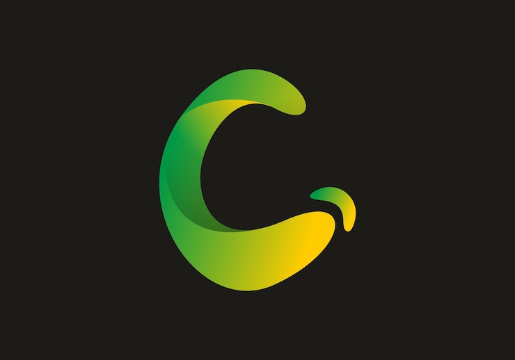 Vector color degradado verde amarillo de la letra inicial c única