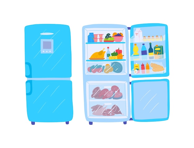 Color de dibujos animados Cerrado y abierto Visión de refrigerador Conjunto vectorial