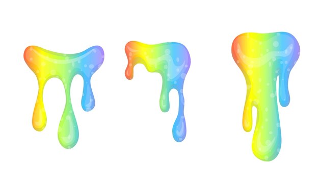 Color de dibujos animados diferente Vector de conjunto de goteo de limo de arco iris