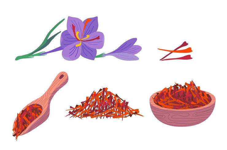 Vector color de dibujos animados flor de azafrán y especias vector