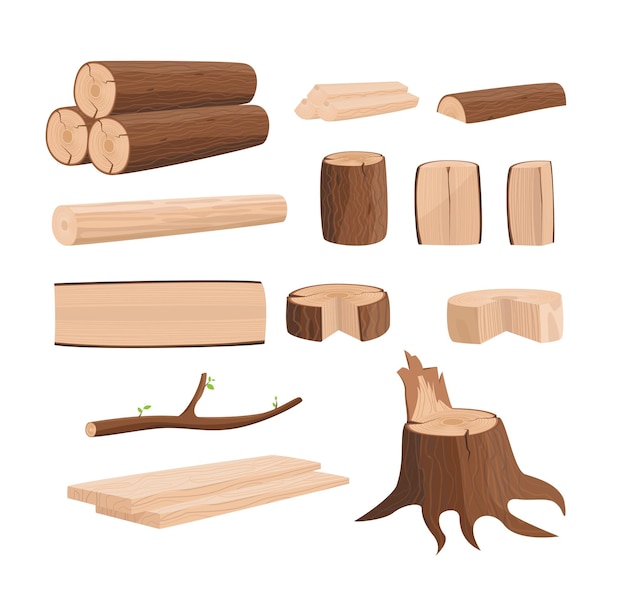 Color de dibujos animados Iconos de troncos de madera Conjunto de vectores