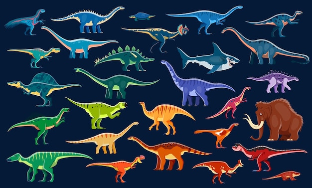 Color de dibujos animados prehistóricos dinosaurios conjunto vectorial