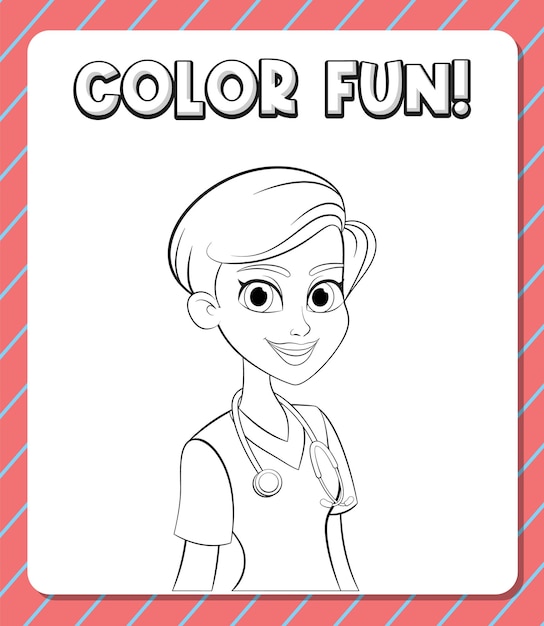 Color divertido joven enfermera Página de colorear