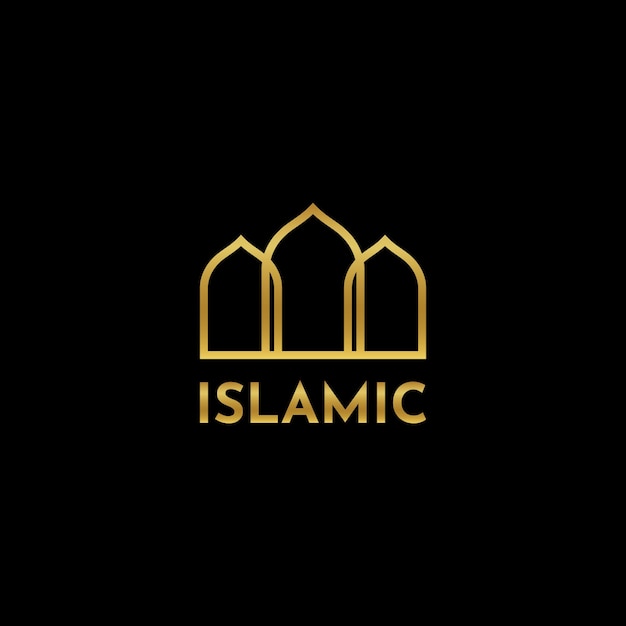 Color dorado islámico y plantilla de diseño vectorial de logotipo de lujo Plantilla de diseño de logotipo de mezquita de lujo con fondo negro