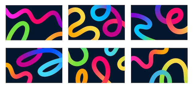 Color Gradiente Línea Formas Banderas Abstracto Neón Cintas onduladas Conjunto Rectángulos Diseño en espiral arco iris