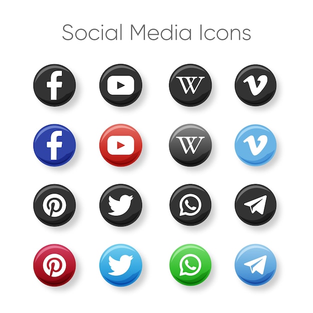 Vector color y gris iconos de redes sociales