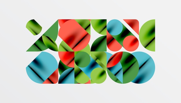 Color de hermosos círculos semicírculos cuadrados y triángulos redondos patrón de estilo de mosaico geométrico fondo abstracto para papel tapiz estandarte telón de fondo libro de tarjetas página de aterrizaje de ilustración