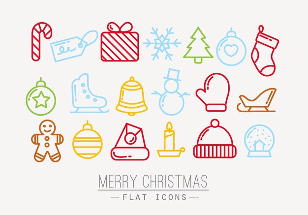 Color de iconos planos de Navidad