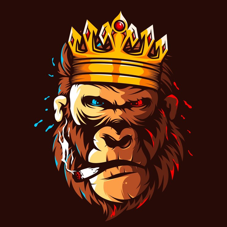 Vector color de ilustración de cabeza de rey gorila