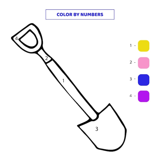 Color lindo icono de pala de garabato dibujado a mano por números Hoja de trabajo para niños