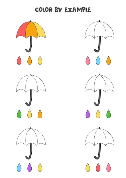 Color lindos paraguas. página para colorear educativa para niños en edad preescolar.