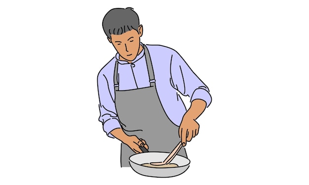 el color de la línea de arte del chef cocinando comida gourmet