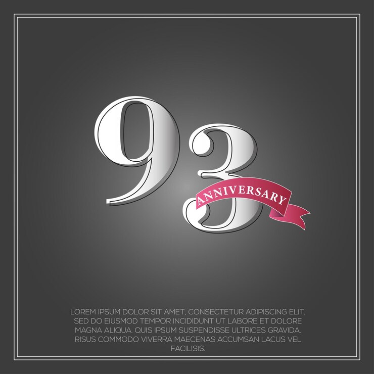 Vector color de logotipo de celebración de aniversario de 93 años con gris brillante, con cinta y diseño aislado