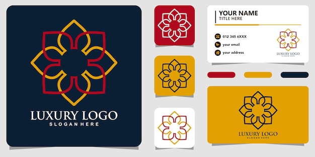 Color de logotipo de lujo con arte lineal y tarjeta de visita