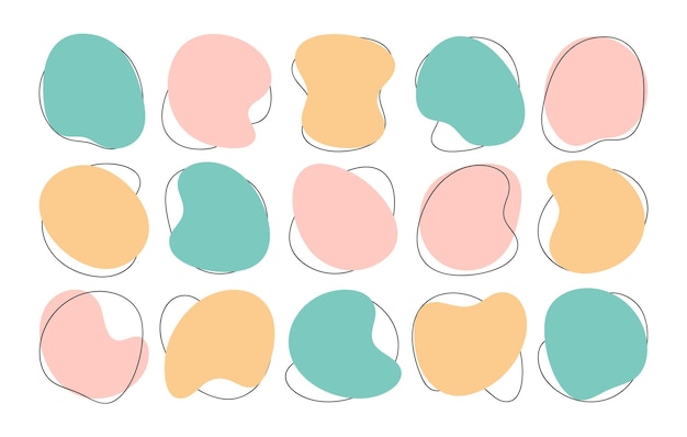 Color mancha líquida formas pastel irregulares formas aleatorias orgánicas silueta fluida vector simple suave
