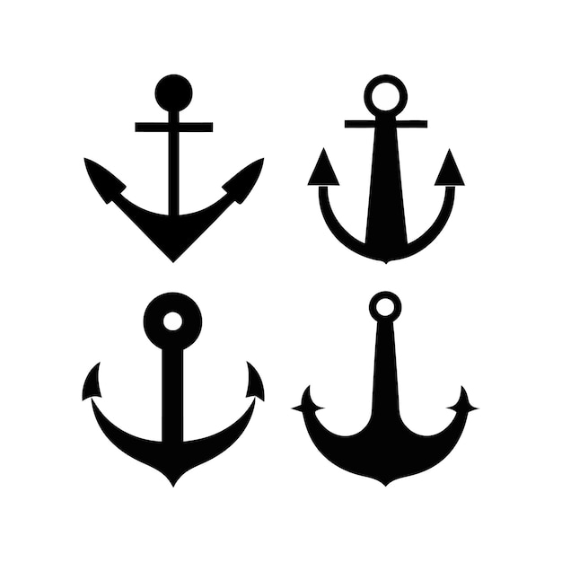 Color negro Áncora de barco o icono plano de ancla de barco Silueta con fondo blanco