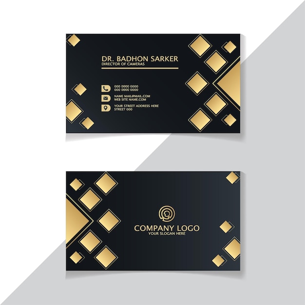 Vector color negro y dorado diseño de tarjeta de visita de lujo moderno con forma de círculo