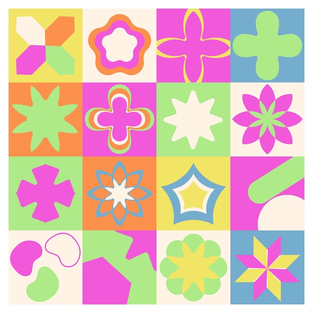 Color neo ligth color Volante de cuadrícula moderno con formas geométricas gráficos de geometría y conjunto de vectores de fondo abstracto Patrón de cuadrícula de geometría figuras coloridas