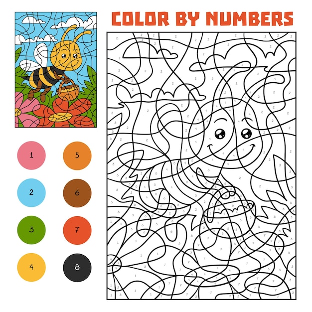 Color por número, juego educativo para niños, abeja