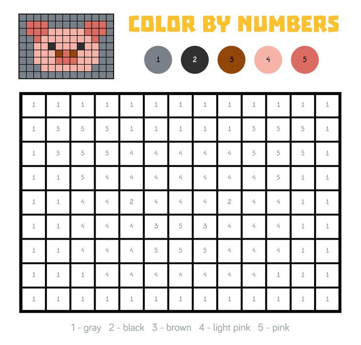 Vector color por número, juego educativo para niños, cerdo