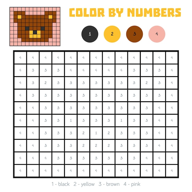 Color por número, juego educativo para niños, oso